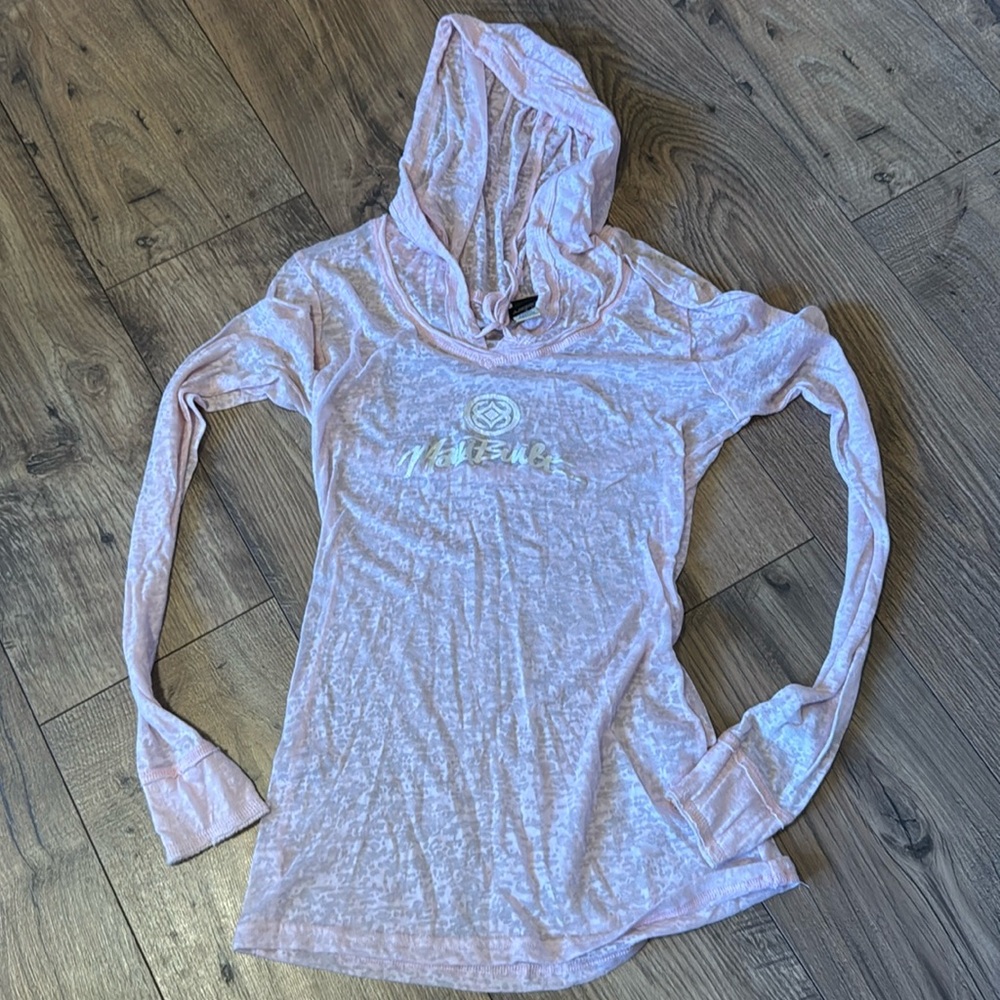 Light pink Maui built sheer long sleeve with hood